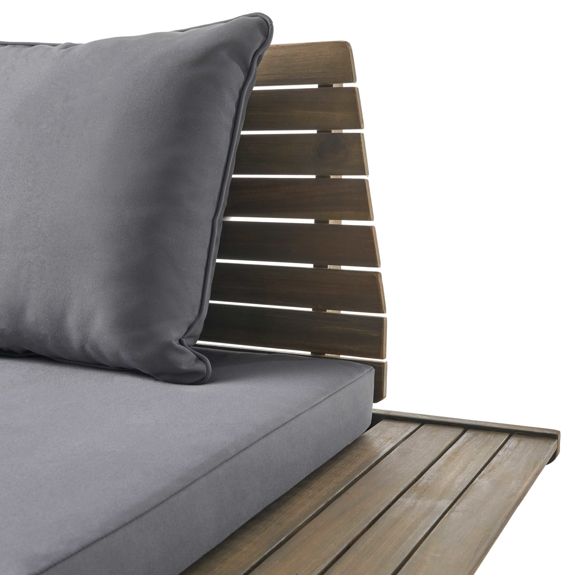 Sudbury Outdoor Outdoor Acacia Wood Loveseat and Coffee Table Set with Cushions, Gray/Dark Gray