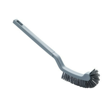 Toilet Brush Curved Washing Tool Hanging Plastic Long Handle Stains Removal Brush, White Grey