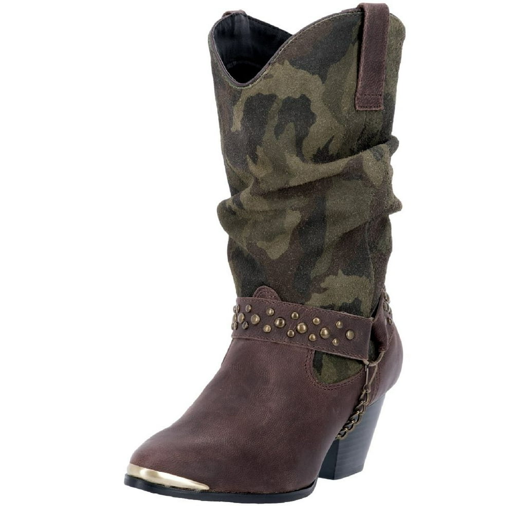 Dingo Dingo Western Boots Womens Slouch Pointed Toe Dark Brown Camo