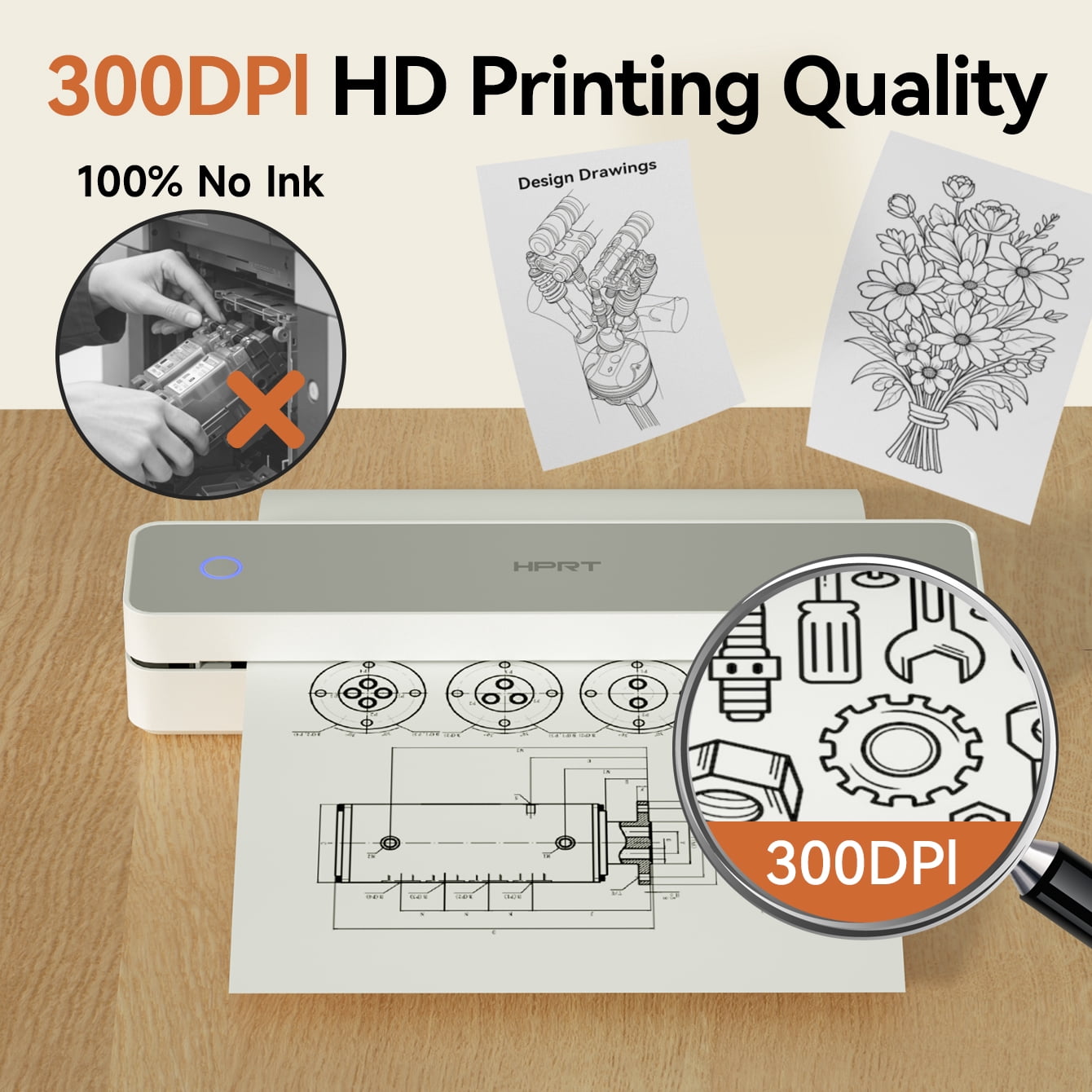 HPRT MT610Pro 300DPI Wireless Portable Thermal Printer Bundle, Inkless Bluetooth Printer with Carrying Case & 200 Sheets Letter Paper, Supports 8.5" x 11", for Home, Office & Travel