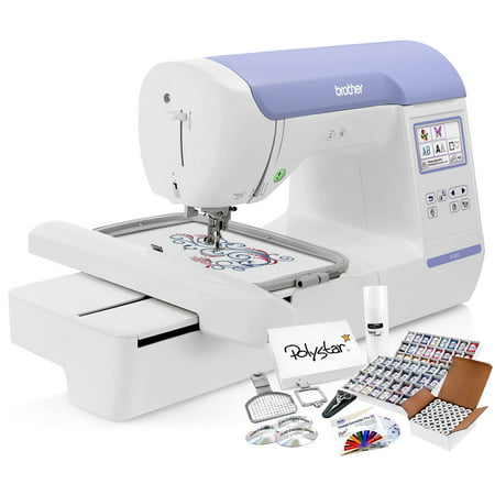 Brother PE800 Embroidery Machine + Grand Slam Package Includes 64 Embroidery Threads + Prewound Bobbins + Cap Hoop + Sock Hoop + Stabilizer + 15,000 Designs +