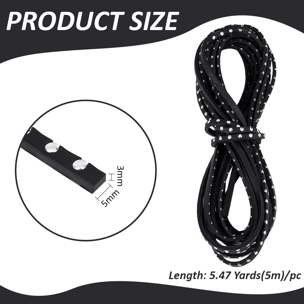 10Pcs 5m/5.47 Yards Black Flat Genuine Leather Cord Flat Leather Craft Shoemaker Cord Welt Veg Tooling Leather Cord for Leather Shoes Decorative Black