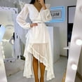 thumbnail image 5 of Women's Wrap V Neck Long Sleeve Pom Pom Ruffle Boho Dress Slit Flowy Summer Beach Dresses Cocktail Party Maxi Dress, 5 of 7