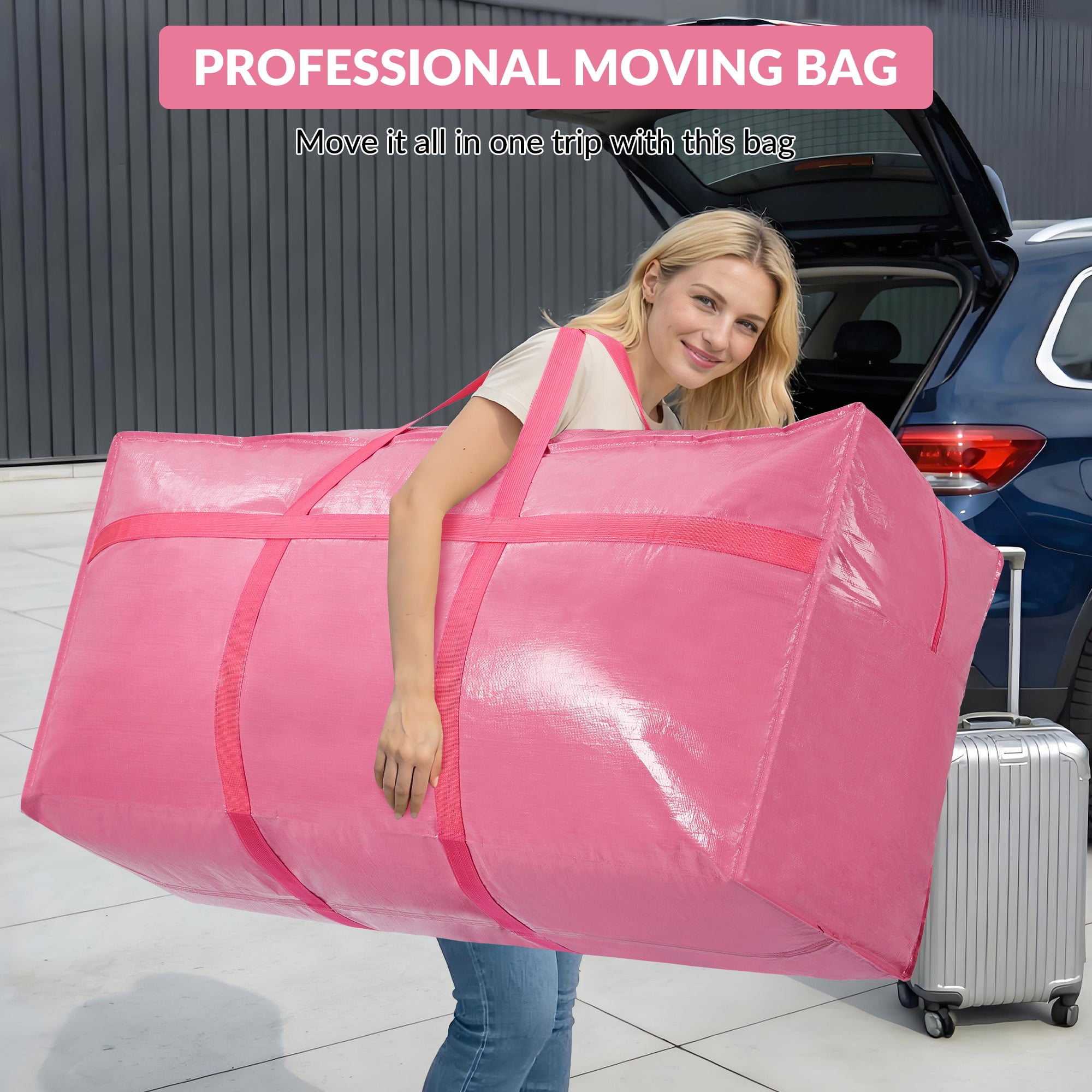 Ataucjin Large Moving Bags Heavy Duty, 45.2x15.7x21.7 Inches PE Storage Bags with Reinforced Handles for Moving, Packing, Traveling, and Home Organization