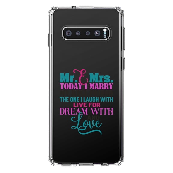 DistinctInk Clear Shockproof Hybrid Case for Samsung Galaxy S10 (6.1" Screen) - TPU Bumper Acrylic Back Tempered Glass Screen Protector - Today I Marry My Best Friend