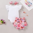 thumbnail image 3 of Happy Town Toddler Baby Girls 1st Birthday Summer Outfits Ruffle Sleeveless t-Shirt + Shorts + Headband Girls Set, 3 of 8