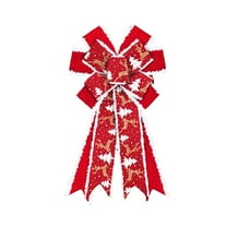Btomtd 14.96"x9.05" Snowflake Edge Velvet Bow for Christmas Party Accessories and Decoration Ribbon Pendant Holiday Ornaments and Bows, Red
