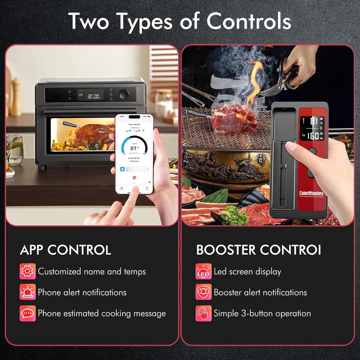 Wireless Smart Bluetooth Meat Thermometer Digital for BBQ, Grill, Oven, Smoker, 500ft Range Cooking Thermometer with Ultra-Thin Wireless Meat Probe, Perfect for Steak, Chicken, Turkey
