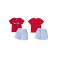 thumbnail image 2 of BemeyourBBs Toddler Baby Boy Back to School Outfit Kids Kindergarten Outfits Baby Boys Summer Clothes Short Sleeve Pencil in Truck Embroidery T Shirt Tops and Elastic Waist Plaid Shorts Set, 2 of 9