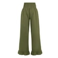 thumbnail image 7 of DeHolifer Women Pants Cotton Linen Solid Color Ruffle Elastic Waisted High Waisted Casual Wide Leg Long Pants Army Green 2XL, 7 of 7