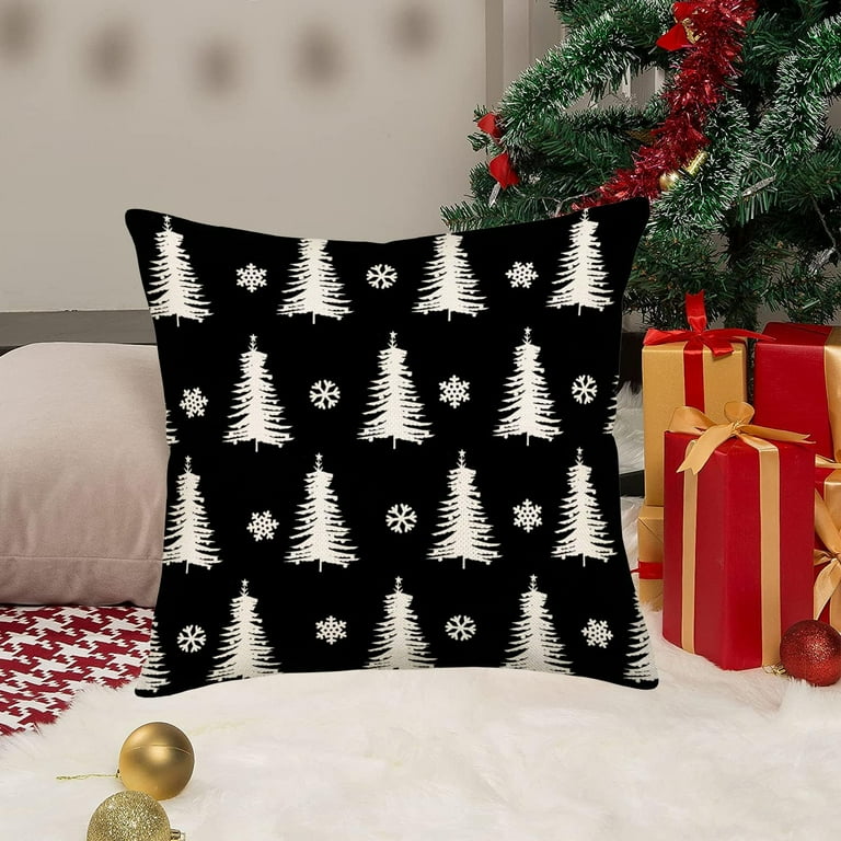 Merry Bright Christmas Tree Decor Pillow Covers 20x20 Inch White