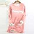 thumbnail image 2 of DeHolifer Womens Tops Thermal Fleece Lined Underwear Winter Long Sleeve Crewneck Funny Letter Print Thick Warm Base Layer Blouse Top with Pocket Pink L, 2 of 3