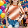 thumbnail image 2 of SUYIDA Boys Striped Short Sleeve Crew Neck Tee Casual Comfortable Blend Party T-Shirt For Kids Orange,160, 2 of 4