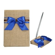 Angle View: Wedding Guest Book and Pen Set Holder Burlap Decoration Rustic Elegant Wedding Ceremony Blue