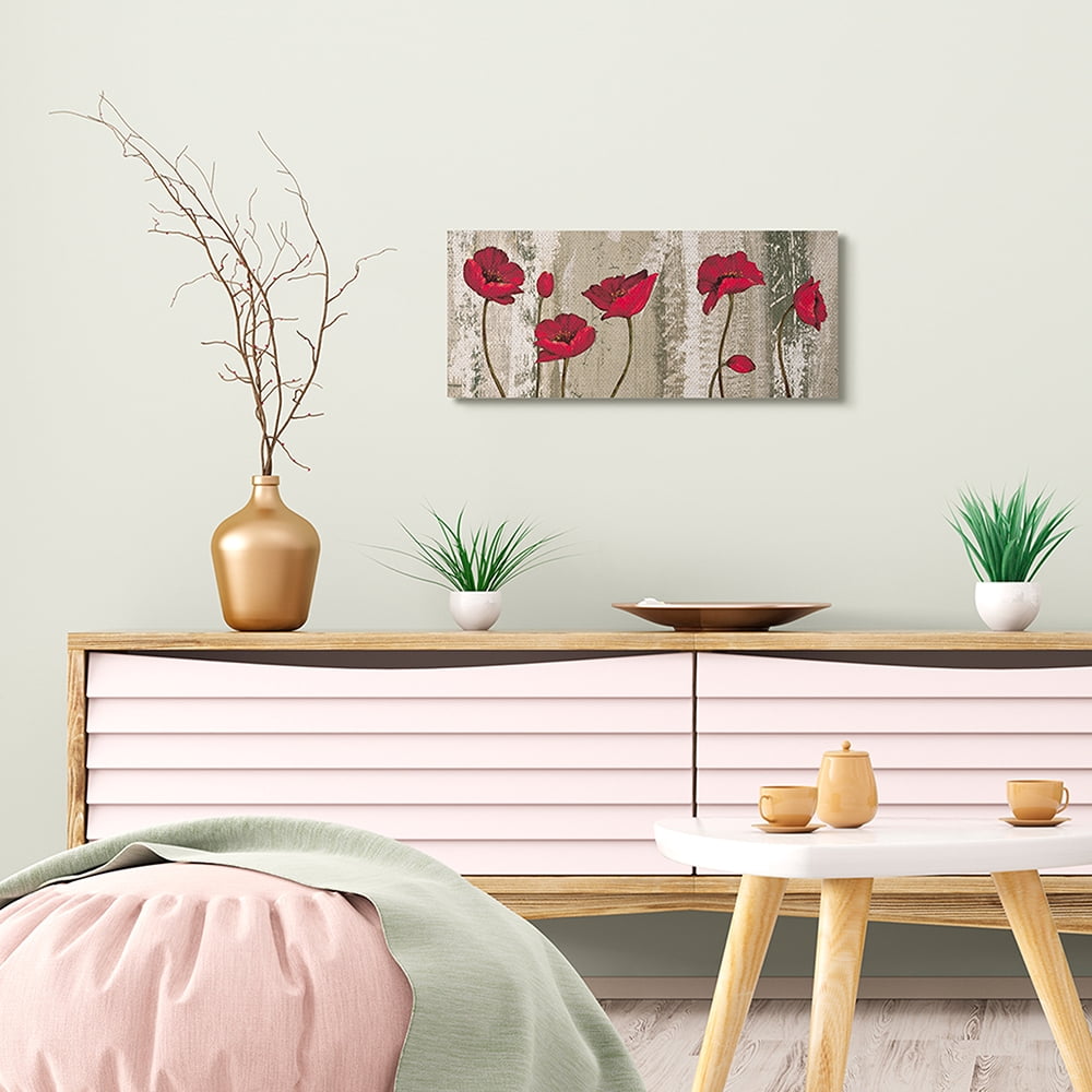 Stupell Industries Red Poppies Blooming Rustic Distressed Wood Grain Canvas Wall Art by Brian Francis
