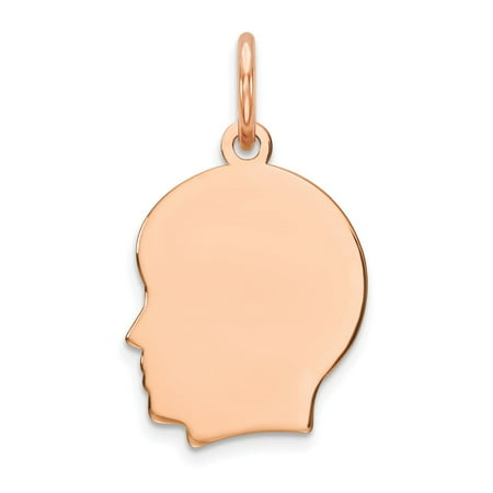 Engraveable Boy Charm - 14k Rose Gold Plain Small .018 Gauge Facing Left Engraveable Boy Head Charm
