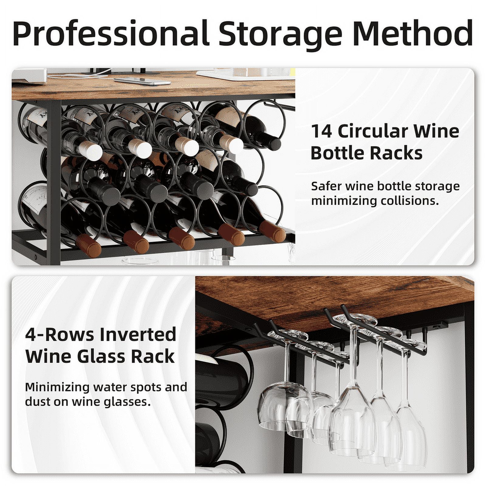 Homall Wine Bar Cabinet with RGB LED Lights Outlet, Bar Table Home Mini Bar Coffee Bar with Power Strip , Kitchen &Room Wine Rack with Mobile App Control, Brown