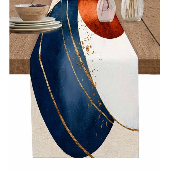 Navy Blue Burnt Orange Table Runner Modern Boho Art Geometric Tablerunners 13 x 36 Inch, Table Decorations Tabletop Scarf for Summer Gathering Holiday Farmhouse Kitchen Dining Decor