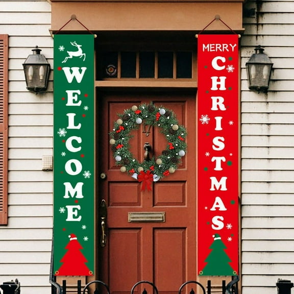 Christmas Porch Decorations Door Banner - Outdoor Xmas Decor Set - Front Door Red Merry Christmas Sign for City, Country & Farmhouse Clearance Wall Hanging Outside