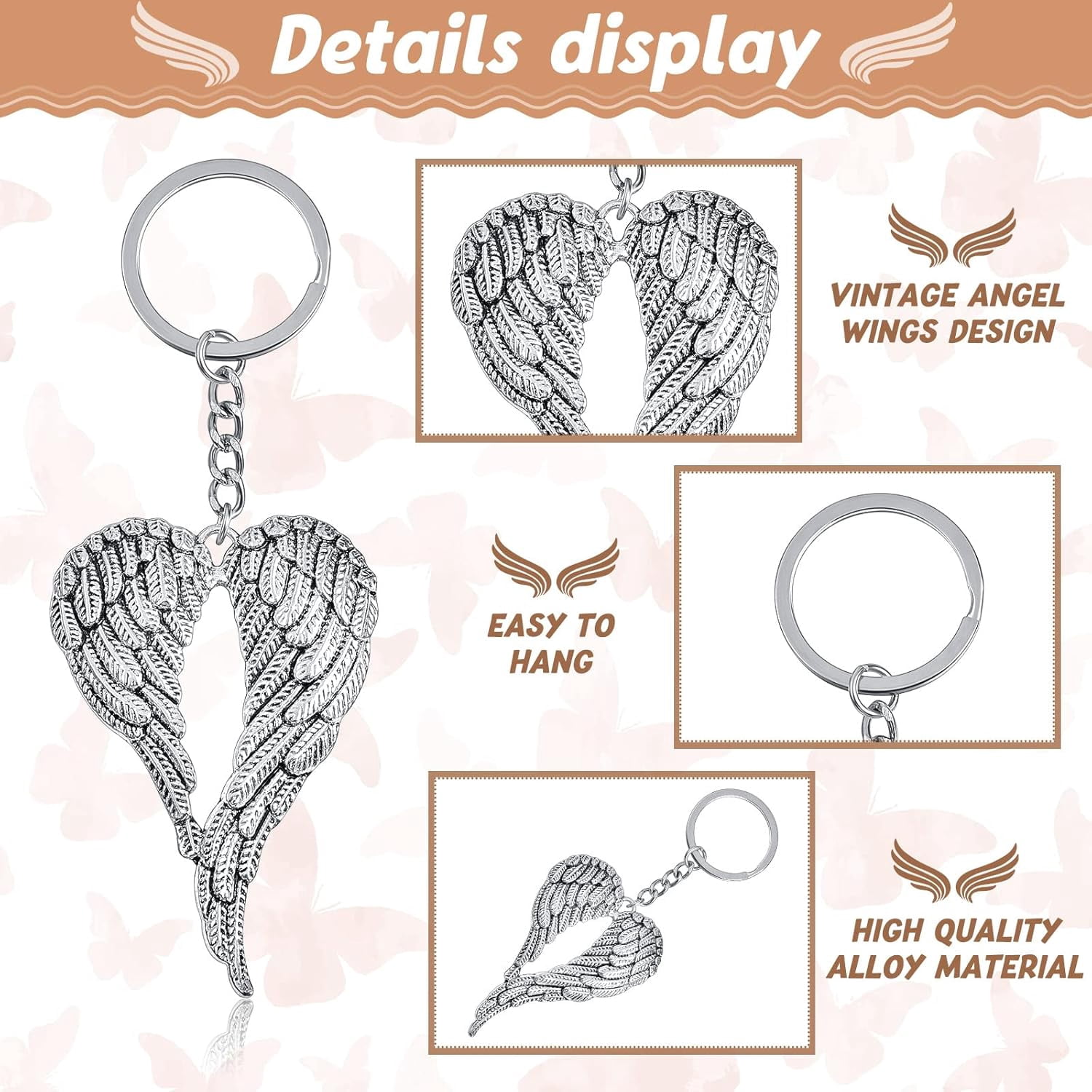 ABPETE 28 Pack Angel Keychains Bulk for Jewelry Making angel wings Key Rings for Craft charm funeral Keychain favors Memorial Pendant Funeral Favor for Bags Car Art Wedding DIY Craft