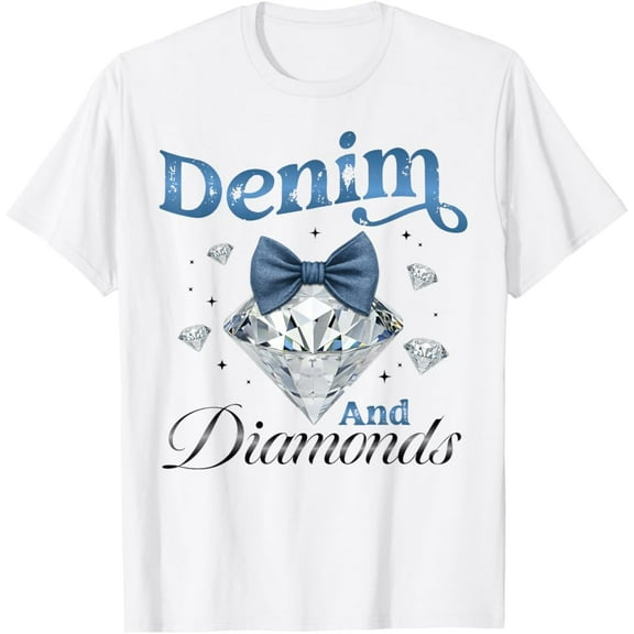 Kiraa Tee With Denim And Diamonds Bow Ladies Girls Women T-Shirt Birthday Gifts; For Men & Women