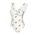 thumbnail image 4 of Yiaed Gold Rabbit Print Women's Ruffled One Piece Swimsuit V Neck Swimwear Slimming Monokini for Woman-Large, 4 of 8
