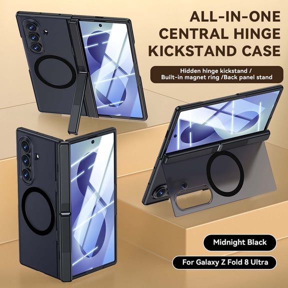 Corliven for Samsung Galaxy Z Fold8 Ultra Case, Magnetic Hard PC Folio Cover with Screen Protector, Hinge Guard and Kickstand, Black HD Film