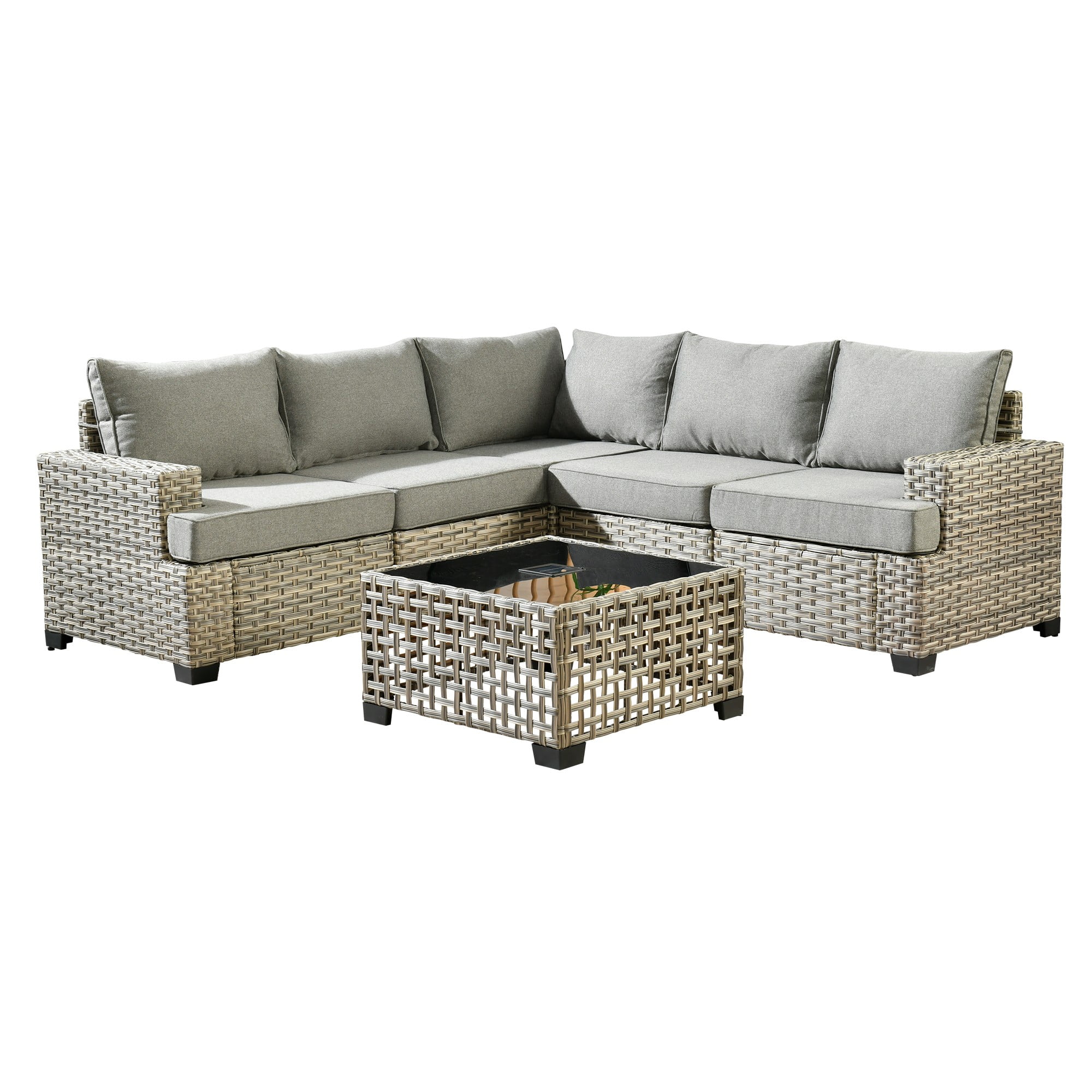 XIZZI 6-Piece Outdoor Patio Sectional Furniture Sets, Wicker Patio furniture with Coffee Table and Cushions, Waterproof Outdoor Conversation Set for Balcony, Porch, Backyard, Dark Gray