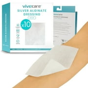 ViveCare Silver Calcium Alginate Wound Dressing - Sterile 4x4 Medical Gauze Pad - Wound Care for Burns, Cysts and Ulcer Treatment - Highly Absorbent Individual Patch - Non-Stick Padding