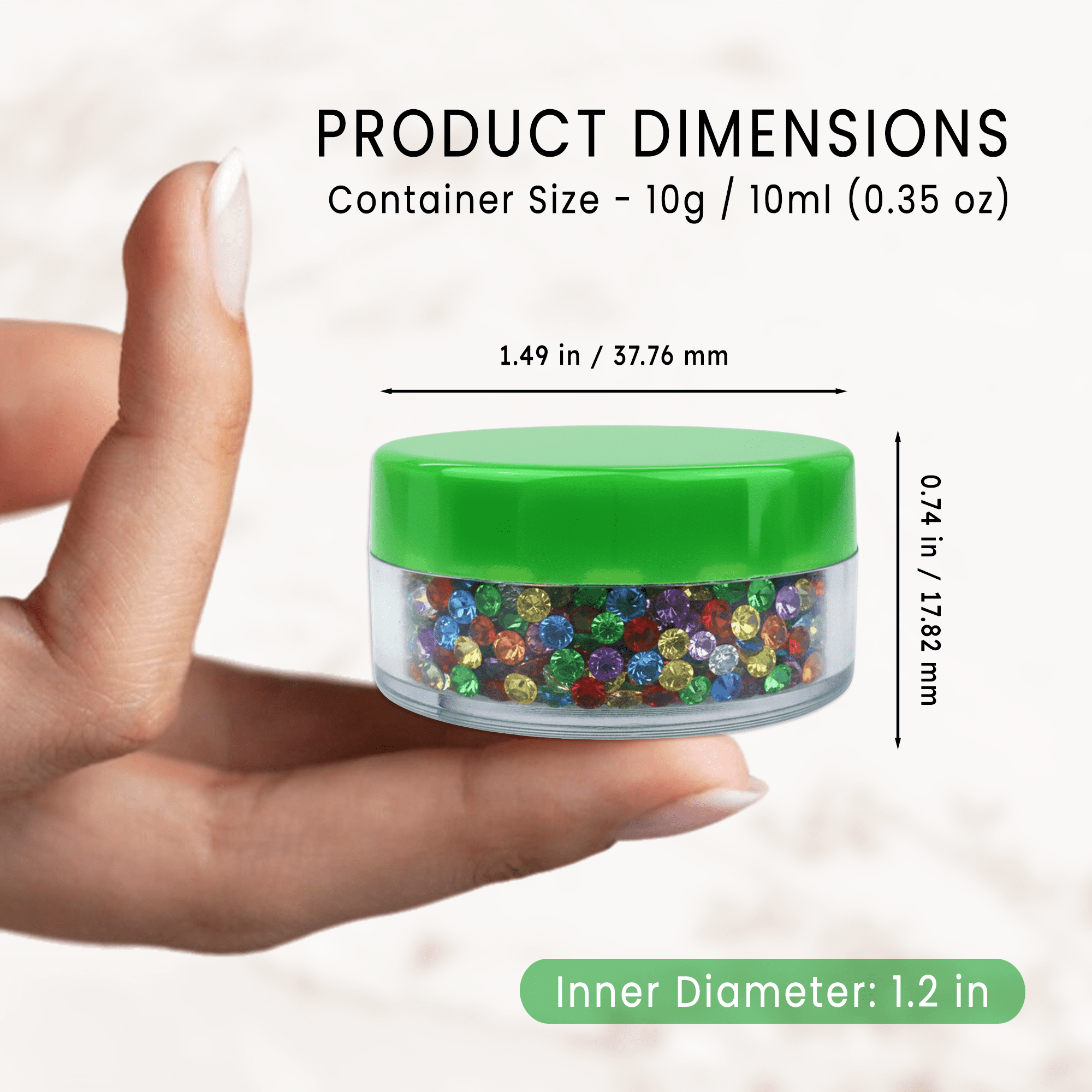 Beauticom 1000 Pieces High Quality 10 Gram 10 ml (0.3 oz) Plastic Clear Round Cream Lotion Beauty Sample Jars with Green Lids