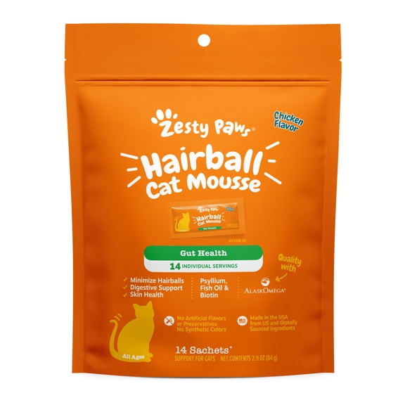 Zesty Paws Hairball Mousse Chicken Flavor Cat Supplements 14 Count