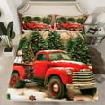 thumbnail image 2 of Manfei Vintage Rustic Truck Queen Sheet Sets, Christmas Tree Gift Flat and Fitted Sheet, Winter Snowman Breathable Home Decor, 4pcs, 2 of 7