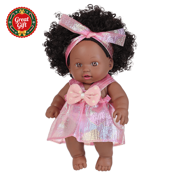 Realistic African American Baby Doll with Curly Hair Outfit, Lifelike Vinyl Newborn Doll for Pretend Play, Kids Nurturing Toy, Christmas Birthday Gift for Toddler Girls Ages 3 and Up