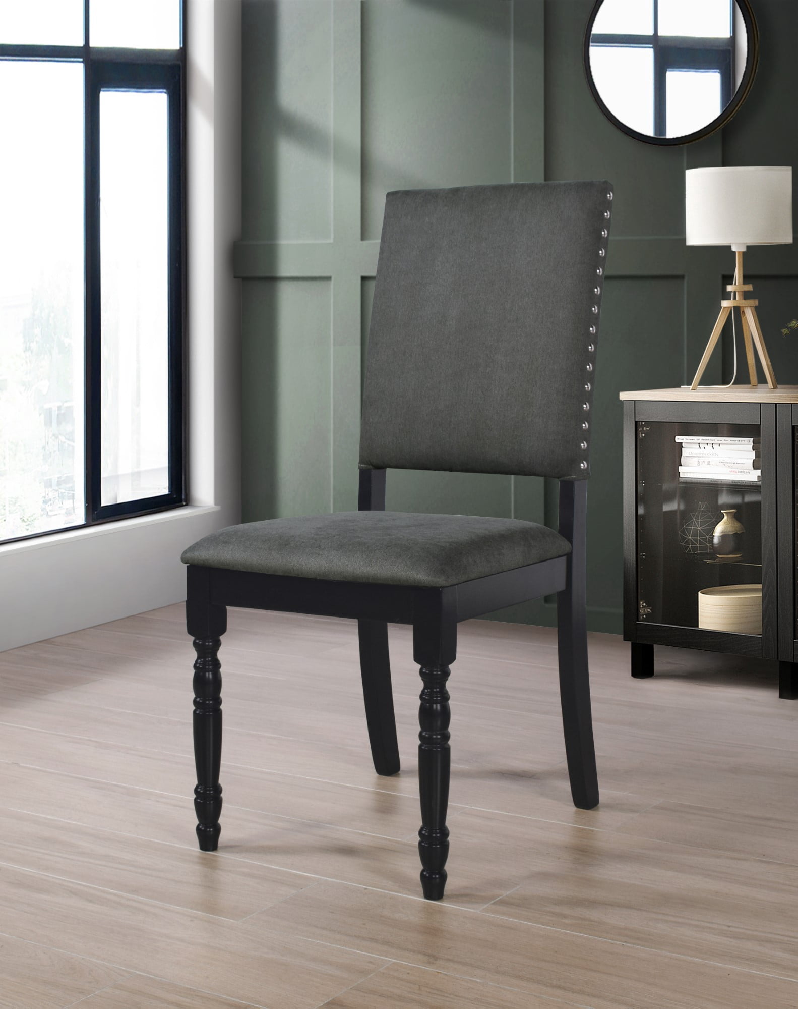 Home Design Lily Dining Chairs (Set of 6), Warm Gray Upholstery, Black Frame, Padded Seat and Back, Stylish, Comfortable