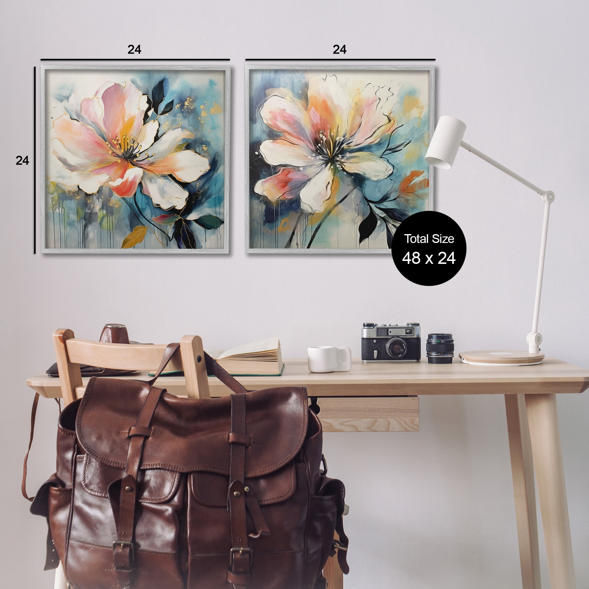 Stupell Industries Modern Dripping Blooms Botanical & Floral Painting Gray Framed Art Print Wall Art, 24 x 24, Set of 2
