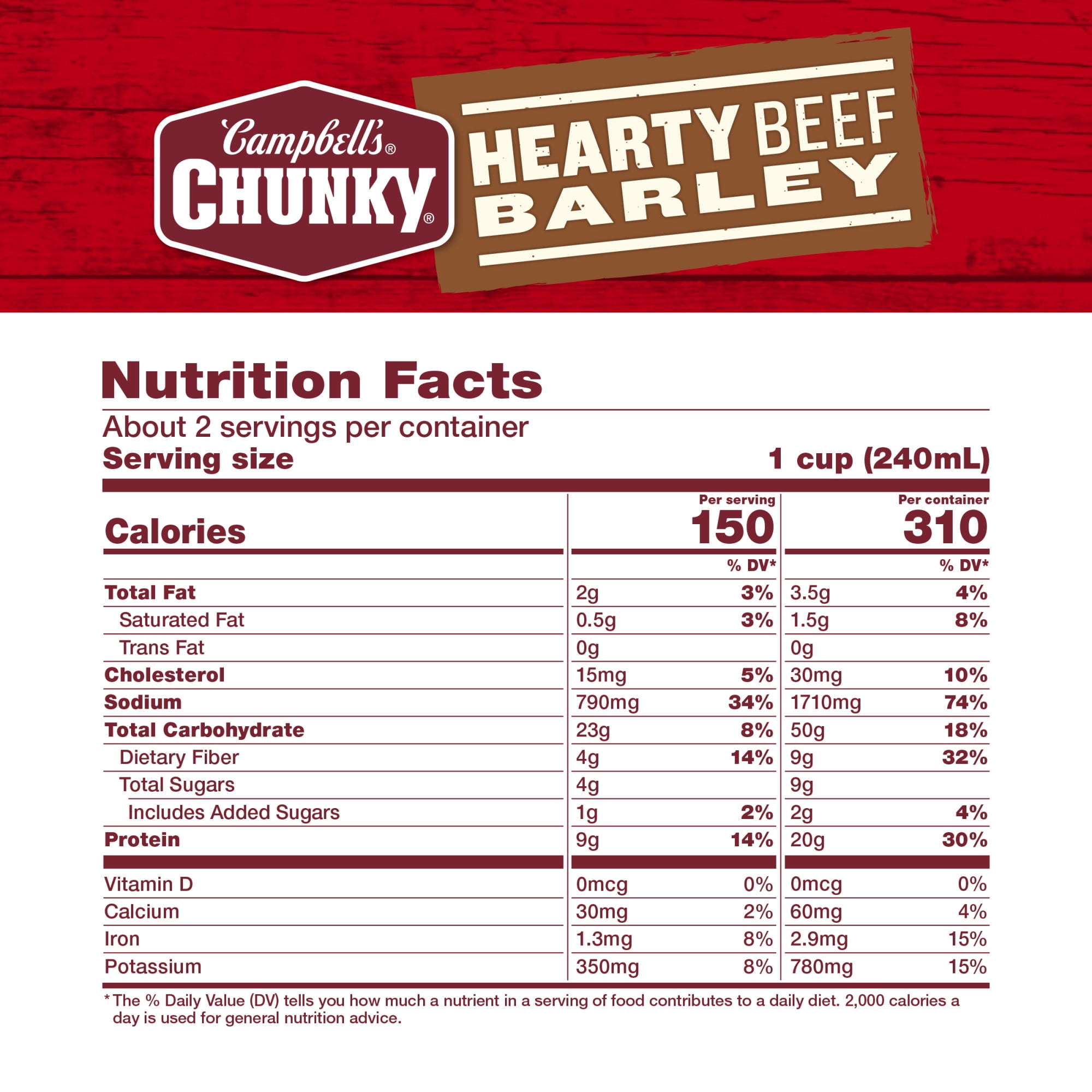 (12 pack) Campbell's Chunky Soup, Ready to Serve Hearty Beef and Barley Soup, 18.8 oz Can