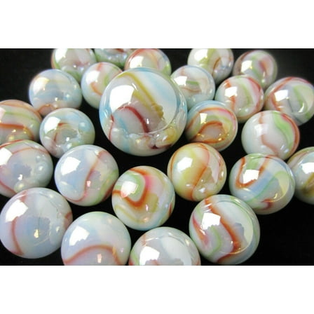 Big Game Toys~25 Glass Marbles Unicorn Opalescent White/Blue/Red/Green/Yellow Swirl Classic Style Game Pack (24 Player, 1 Shooter) Decor/Vase Filler/Aquarium