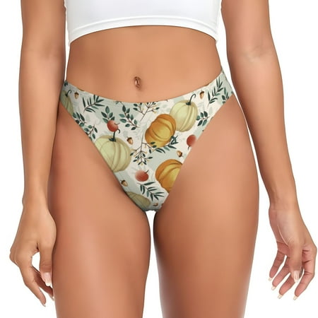 Sigee Autumn Pumpkins Leaves for Women s G-String Panty  Low Rise  Soft Lace Perfect for Everyday Wear or Special Occasions-X-Small