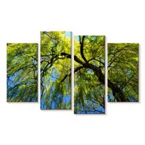 Elephant Stock Under A Weeping Willow Tree Wall Art - Horizontal Multi Panel Canvas - Living Room Wall Decor - Floral And Botanical Multi Panel - Black And Gray Decor - 75" x 48"