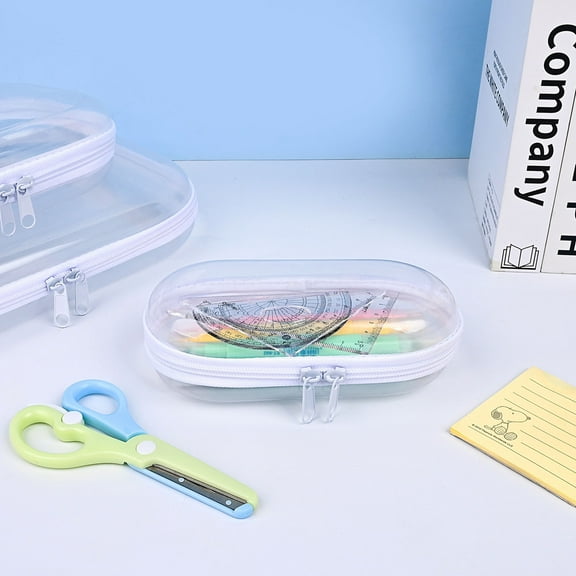Bcylexb Plastic Pencil Case Box Large Capacity Clear Boxes with Zipper Lids Office Supplies Storage Organizer Box