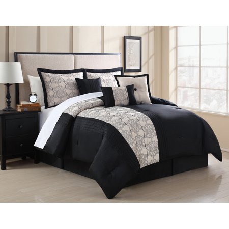 7 Piece Zaire Black And Ivory Embroidered Comforter Set Walmart Com