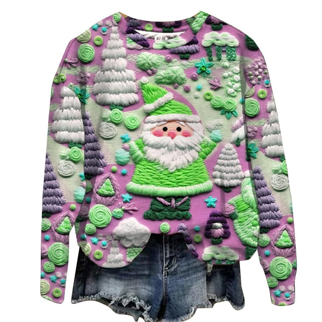 Hauts à Manches Longues Mode Filles Chandail en Molleton à Manches Longues Col Rond, Surdimensionné, 115 Ans Vêtements Tendance pour Enfants Noël Manches Longues