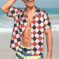 thumbnail image 7 of Honeii Red and black argyle Print Men’s Hawaiian Shirt,Classic Button-Down Short Sleeve Shirt, for Beach, Vacation, and Outdoor Activities,Medium, 7 of 7