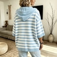thumbnail image 6 of Yuaguia Women's Striped Hooded Sweatshirt, Button Front Knit Pullover Sweater, 3/4 Sleeve Casual Top, Lightweight Drawstring Clothes for Everyday Office Wear, Blue XL, 6 of 6