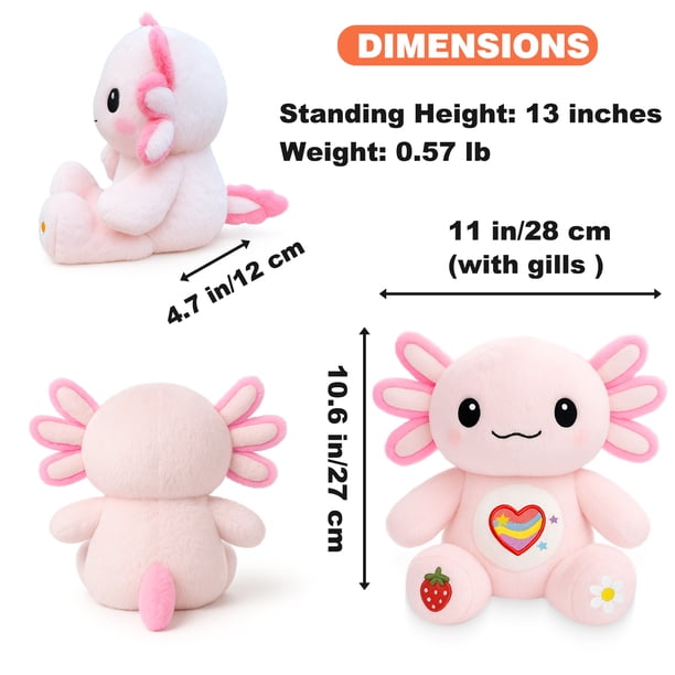 13-Inch Pink Axolotl Plush Stuffed Animal, Soft Cuddly Plush Toy