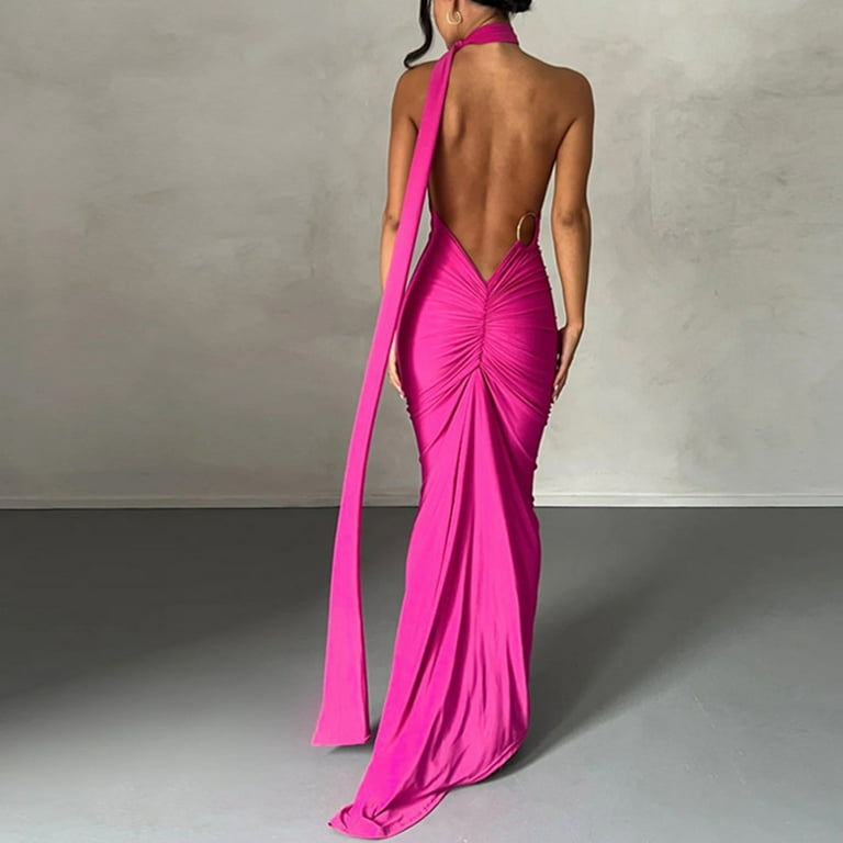 Clearance Lisingtool Wedding Guest Dresses for Women Women Sexy Backless Dress Bodycon Sleeveless Open Back Maxi Dress Going Out Elegant Party Long