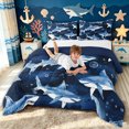 thumbnail image 3 of meiyoeat Blue Watercolor Shark Bubble Full Size Comforter Sets for Boys Kids, Cartoon Ocean Wildlife Bedding Comforter Set, Blue Reversible, 3 Pieces, 1 Comforter and 2 Pillowcases, 3 of 6
