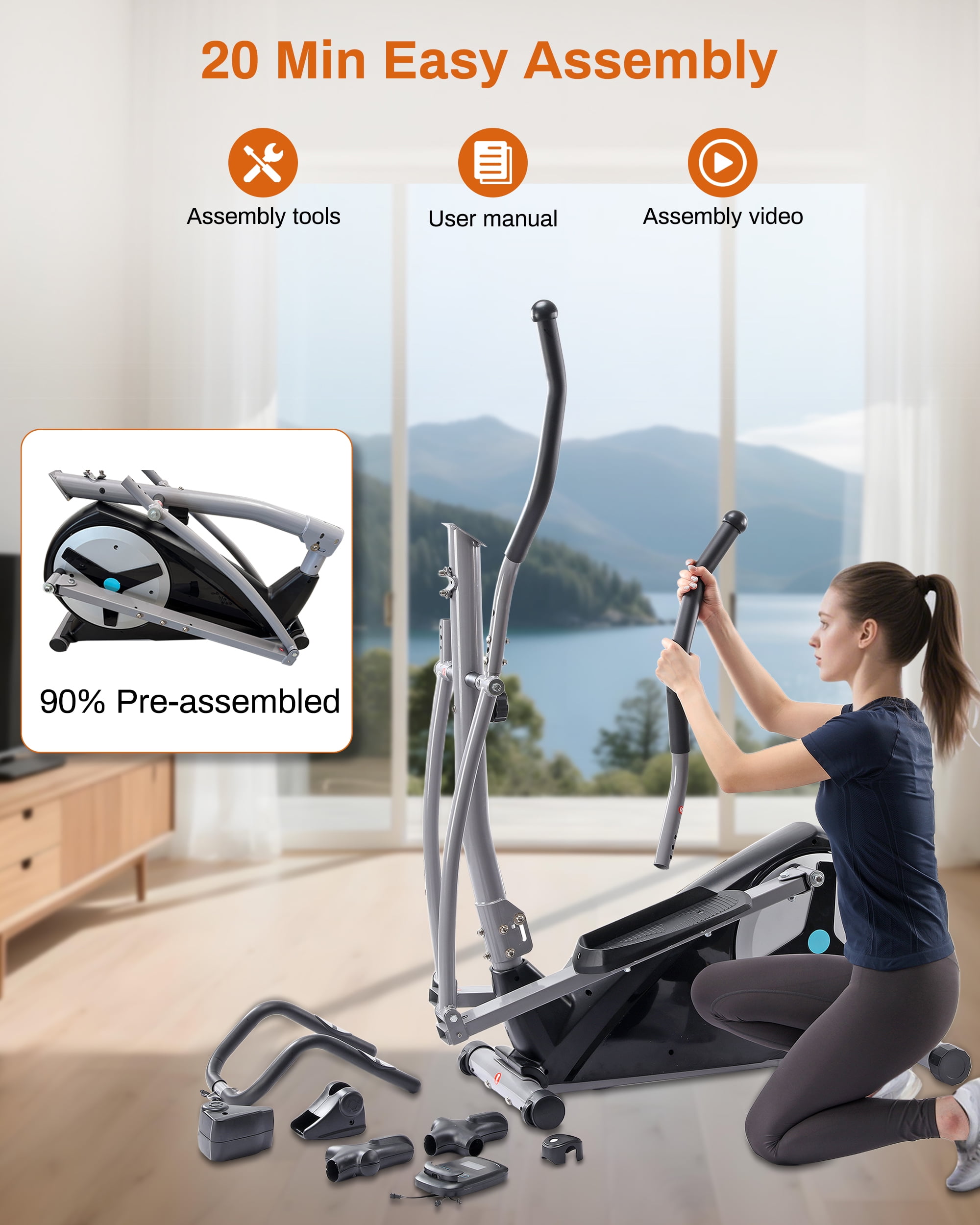 BORGUSI Elliptical Exercise Machine, Magnetic Elliptical Machine for Home, Hyper-Quiet Elliptical Training Machines 16 Resistance Levels, Pulse Sensor, LCD Monitor 400LB Weight Capacity