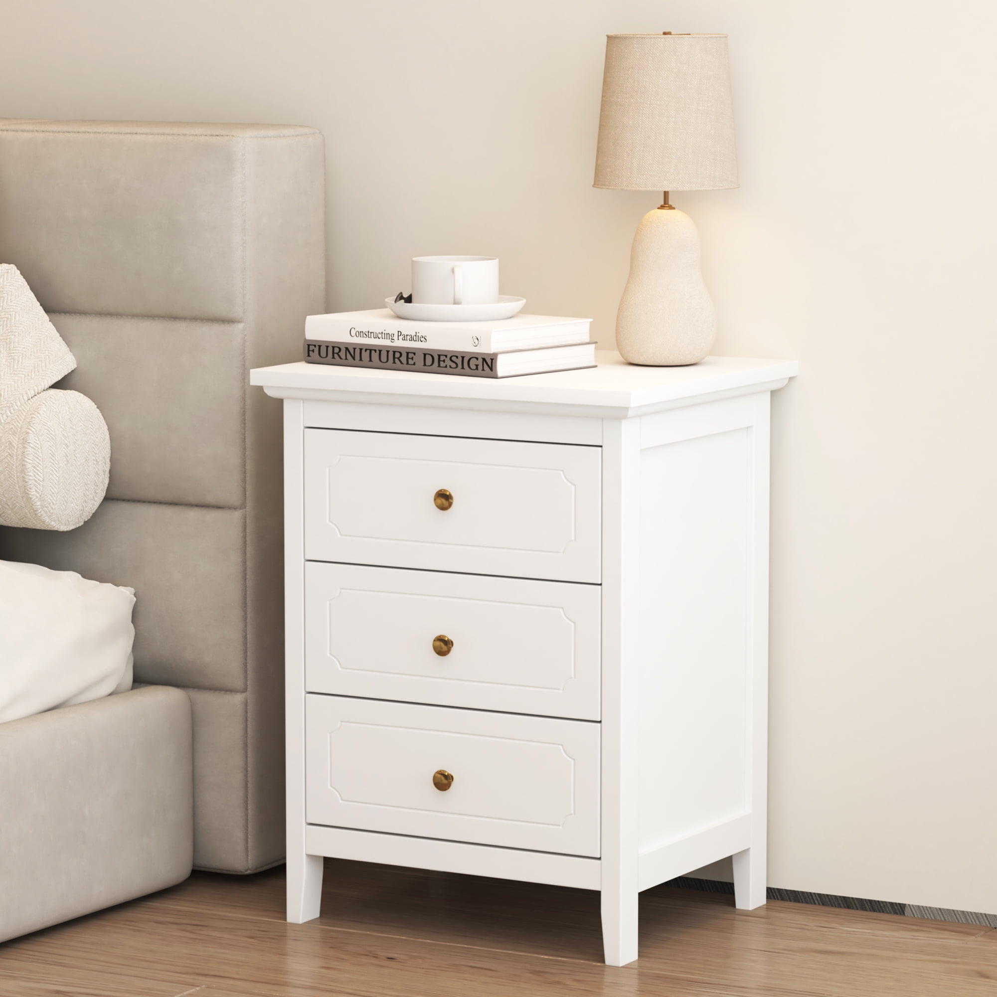 AODAILIHB Wood Nightstand with Drawers, 3-Drawer Modern Dresser, Storage Drawer Bedside Table for Living Room, Bedroom Small Space, Dorm, White