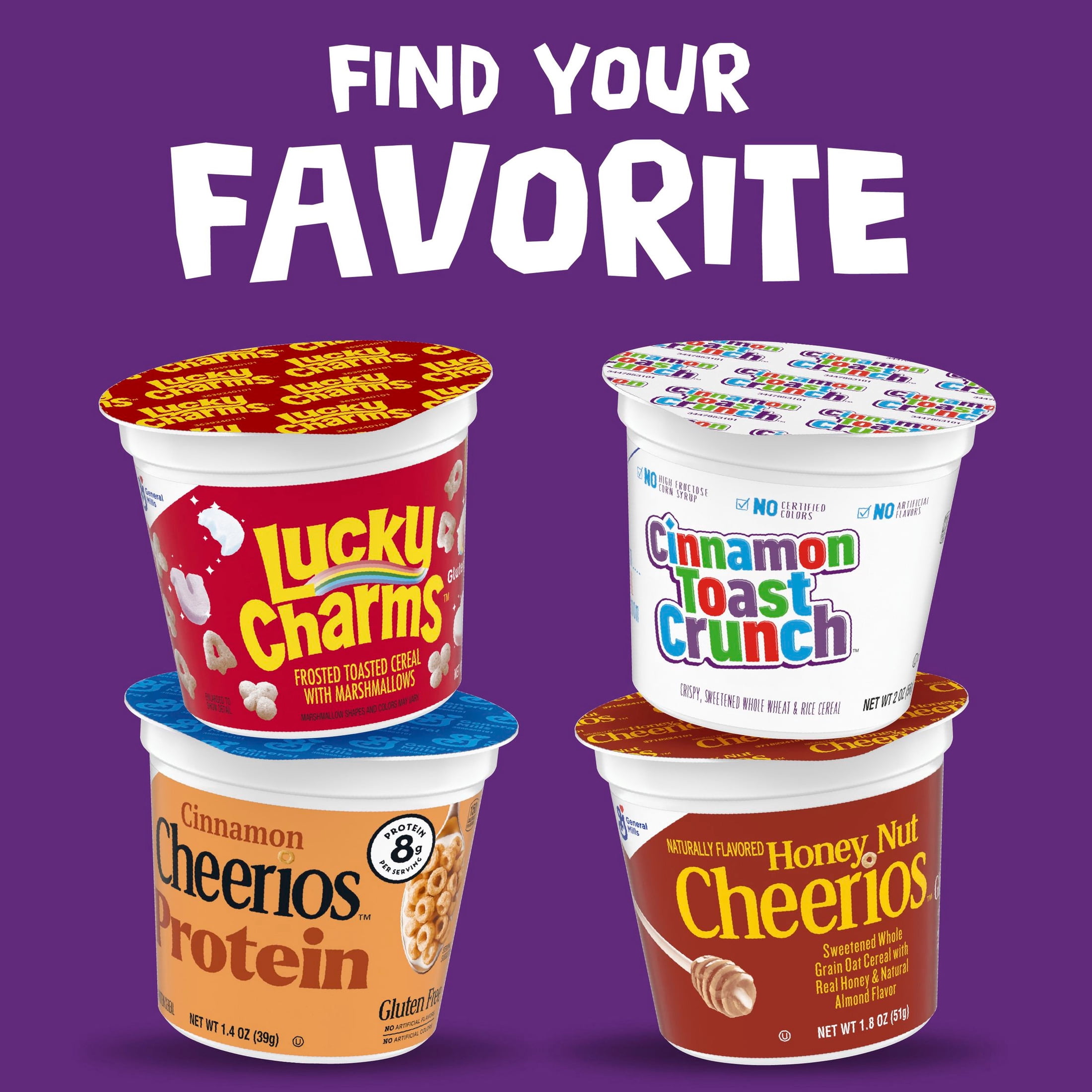 (4 pack) Cinnamon Toast Crunch Breakfast Cereal Cup, Single Serve Cereal, 2 oz